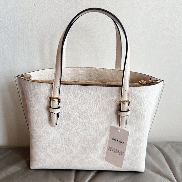 Coach CV965 Mollie Tote Bag 25 In Signature Canvas IN White/Chalk - Picture 2 of 10